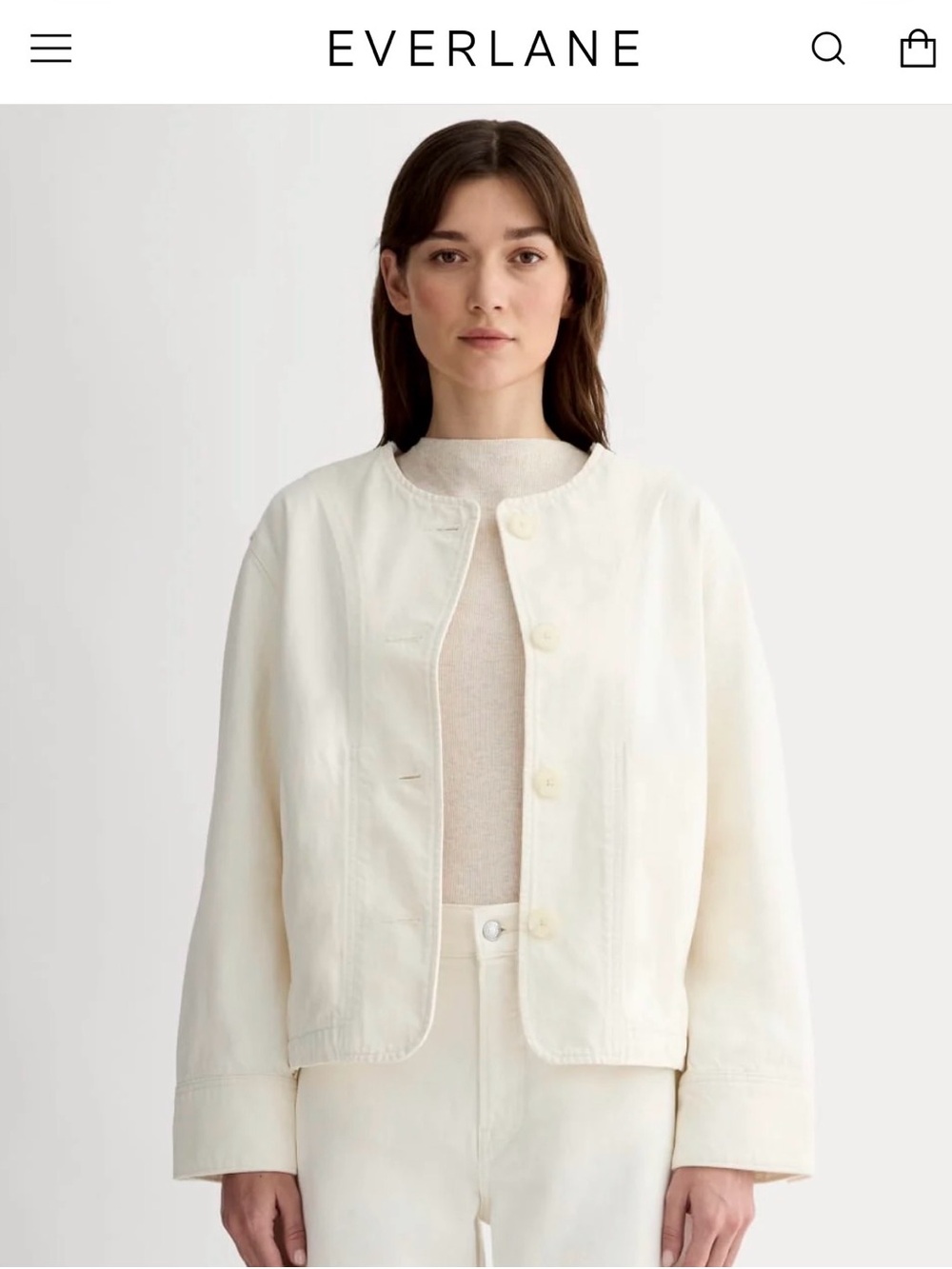 EVERLANE "The Denim Barrel Jacket" in Calico Ecru (off-white) size XXS